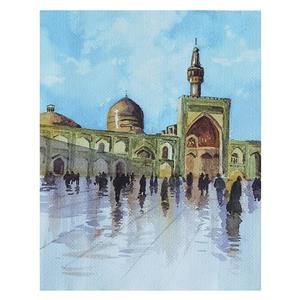 نقاشی آبرنگ مدل حرم و گلدسته امام رضا علیه السلام کد 1001