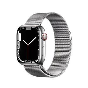 اپل واچ سری 7 سایز 45 نقره ای با بند میلانس لوپ Apple Watch with Silver Milanese Loop 45mm 