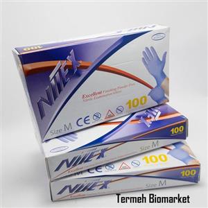 دستکش نیتریل آبی سایز مدیوم (نیتکس 100 عددی)