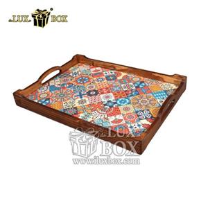 سینی چوبی سنتی مستطیل طرح کاشی جدید با کد LB553