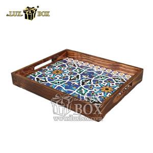 سینی چوبی سنتی پذیرایی طرح کاشی لوکس باکس کد LBL577 