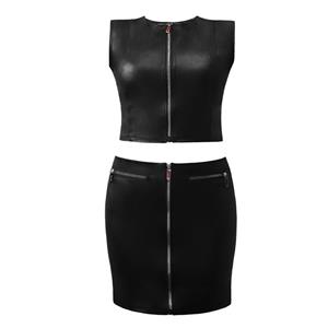 ست تاپ و دامن زنانه مدل چرم