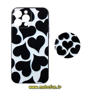 قاب گوشی iPhone 13 Pro Max آیفون فانتزی برجسته طرح قلب مشکی پاپ سوکت دار محافظ لنز دار 
