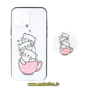 قاب گوشی iPhone 13 Pro Max آیفون فانتزی برجسته طرح گربه کوچولو پاپ سوکت دار محافظ لنز دار 