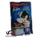 پوچ گربه برند فلیکس با طعم گوشت و مرغ 100 گرم felix