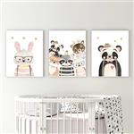 تابلو کودک و نوزاد مدل Elfap_Watercolor Animals Rabbit Panda مجموعه 3 عددی