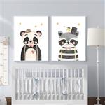 تابلو کودک و نوزاد مدل Elfap_Watercolor Raccon Panda مجموعه 2 عددی