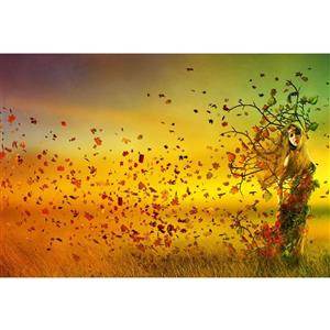 تابلو شاسی طرح انتزاعی دختر و برگ پاییز مدل T1307