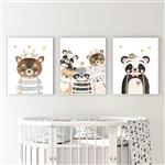 تابلو کودک و نوزاد مدل Elfap_Watercolor Animals Bear Panda مجموعه 3 عددی