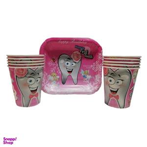 پیش دستی و لیوان یکبار مصرف مدل دندونی دختر مجموعه 20 عددی