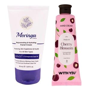 کرم ابرسان مورینگا امو مدل Rejuvenating حجم 50 میلی لیتر به همراه مرطوب کننده ویت یو Cherry Blossom 