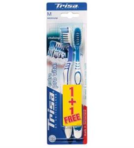 مسواک تریزا مدل Extra Pro Vital با برس متوسط بسته 2 عددی Trisa Extra Pro Vital Medium Toothbrush 2Pcs