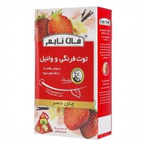 دمنوش دسر طعم دار با تکه های میوه توت فرنگی و وانیل فان تایم بسته 12 عددی