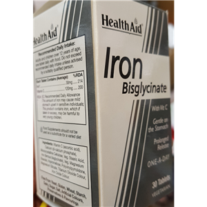 قرص آیرون بیس گلیسینات (آهن با ویتامین ث) هلث اید 30 عددی Health Aid Iron Bisglycinate (Iron with Vitamin C) 30 Tab