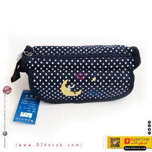 جامدادی فانتزی دانش آموزی  طرح ماه و ستاره رنگ سرمه ای خال خالی  | کد 1504