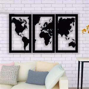 دیوارکوب مدل چوبی نقشه جهان مجموعه سه عددی