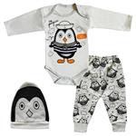 ست 3 تکه لباس نوزادی طرح پنگوئن ملبان کد FF-305