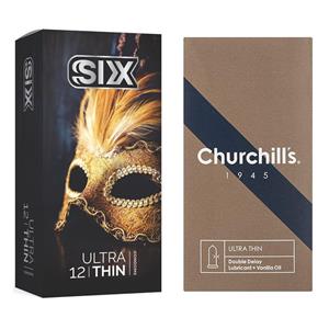 کاندوم چرچیلز مدل Ultra Thin Double Delay بسته 12 عددی به همراه سیکس حساس و فوق العاده نازک 