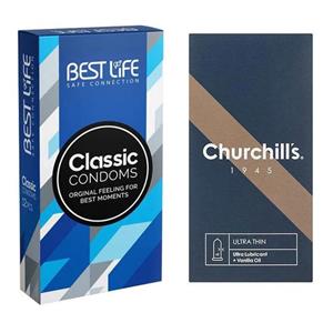 کاندوم چرچیلز مدل Ultra Thin بسته 12 عددی به همراه کاندوم بست لایف مدل Classic بسته 12 عددی