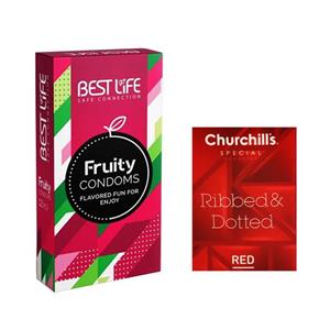کاندوم بست لایف مدل Fruity بسته 12 عددی به همراه کاندوم چرچیلز مدل Hot Gel بسته 3 عددی