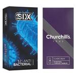 کاندوم چرچیلز مدل Classic Delay بسته 12 عددی به همراه کاندوم سیکس مدل آنتی باکتریال بسته 12 عددی