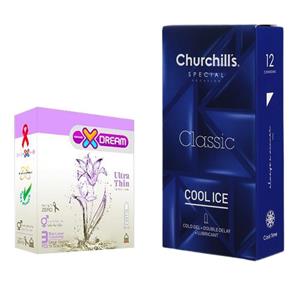 کاندوم چرچیلز مدل Cool Ice بسته 12 عددی به همراه کاندوم ایکس دریم مدل Ultra Thin بسته 3 عددی 