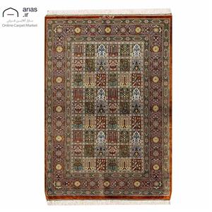 فرش دستباف ذرع چارک نقشه خشتی تمام ابریشم مارک طلاکوب کد D02106G