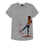 تی شرت دخترانه مدل برگ پاییز کد J13 رنگ طوسی