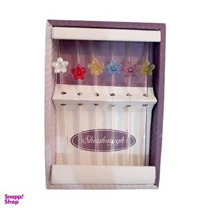 نی نوشیدنی طرح گل مدل 1001 بسته ی 6 عددی