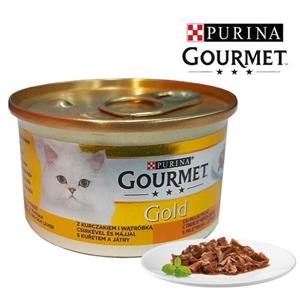کنسرو غذای گربه گورمت مدل مرغ و جگر وزن 85 گرم