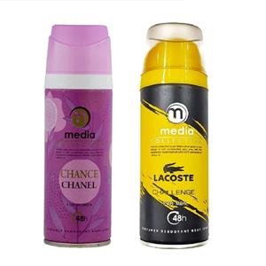 اسپری خوشبو کننده بدن زنانه مدیا مدل Chanel CHNC حجم 200 میلی لیتر به همراه اسپری خوشبو کننده بدن مردانه مدل Lacoste Challenge