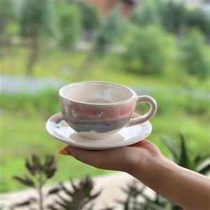 ست فنجان و نعلبکی سرامیکی طرح آبرنگی کد 2 مجموعه 4 عددی