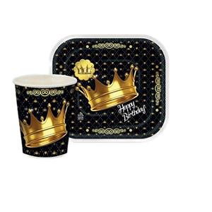 پیش دستی و لیوان یکبار مصرف مدل تاج طلایی مجموعه 40 عددی