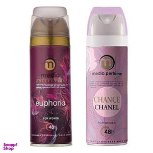 اسپری خوشبو کننده بدن زنانه مدیا مدل Chanel Chance حجم 200 میلی لیتر به همراه اسپری بدن زنانه مدیا مدل Euphoria حجم 200 میلی لیتر