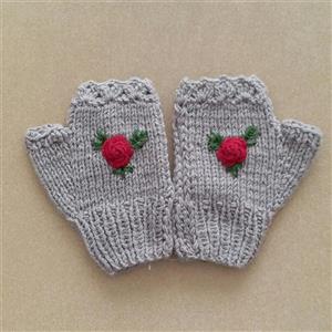 دستکش بافتنی دخترانه مدل گل دوزی کد H113