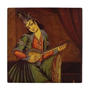 کاشی کارنیلا طرح نقاشی خاتون تار نواز مدل لوحی کد WKB1908