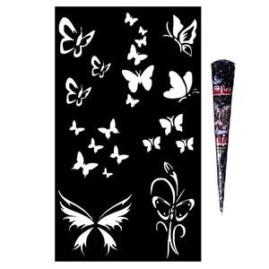 حنا طراحی و شابلون تتو موقت مدل پروانه M1 مجموعه 9 عددی