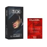 کاندوم سیکس مدل Master Classic بسته 12 عددی به همراه کاندوم چرچیلز مدل Hot Gel بسته 3 عددی