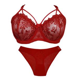ست شورت و سوتین زنانه بی یو تی مدل گیپور هارنس دار رنگ قرمز