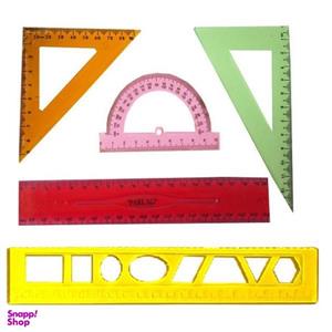 ست خطکش و گونیا مدل شقایق به همراه شابلون اشکال مجموعه 4 عددی