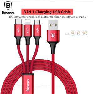 کابل تبدیل USB به microUSB و 2 کانکتور لایتنینگ باسئوس مدل Rapid طول 1.2 متر Baseus Rapid USB To microUSB And 2 Lightning Cable 1.2m