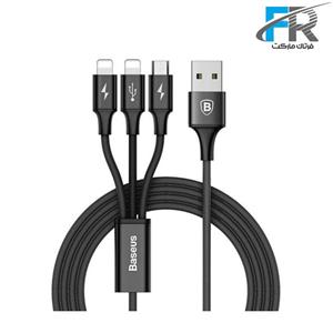 کابل تبدیل USB به microUSB و 2 کانکتور لایتنینگ باسئوس مدل Rapid طول 1.2 متر Baseus Rapid USB To microUSB And 2 Lightning Cable 1.2m
