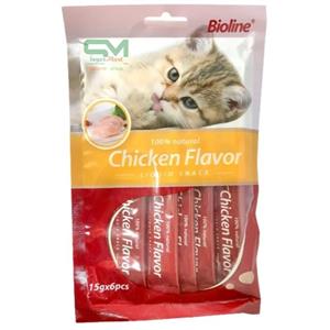 اسنک گربه بیولاین مدل chicken flavor وزن 15 گرم بسته 6 عددی 