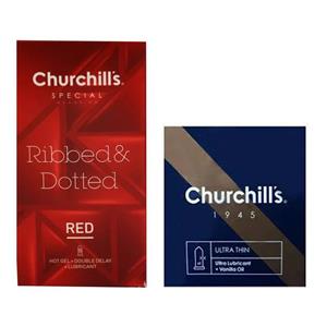 کاندوم چرچیلز مدل Ribed and Dotted بسته 12 عددی به همراه کاندوم چرچیلز مدل Ultra Lubricant بسته 3 عددی