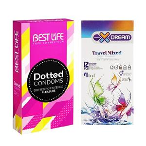 کاندوم بست لایف مدل Dotted بسته 12 عددی به همراه کاندوم ایکس دریم مدل Travel Mixed بسته 12 عددی