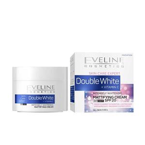 کرم مات کننده و سفید کننده ویتامین C دبل وایت روز و شب اولاین Eveline Skin Care Expert Double White Vitamin C Intensely Whitening Mattfying Day and Night Cream 50ml