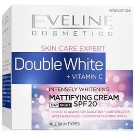 کرم مات کننده و سفید کننده ویتامین C دبل وایت روز و شب اولاین Eveline Skin Care Expert Double White Vitamin C Intensely Whitening Mattfying Day and Night Cream 50ml