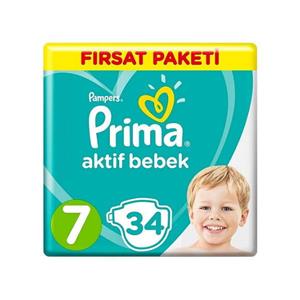 پوشک کودک پریما مدل bebek سایز 7 بسته 34 عددی