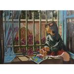 تابلوی نقاشی رنگ روغن طرح دخترکنار پنجره  مدل بهار کد 454