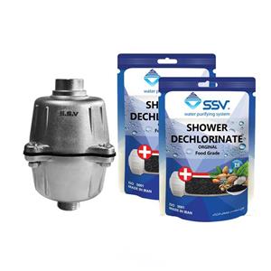فیلتر تصفیه آب دوش حمام  اس اس وی مدل ضد کلر به همراه شارژ یدک کد 01 وزن 140 گرم مجموعه 2 عددی